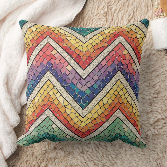 Rainbow Chevron Mosaic – Colourful Geometric Tile Cushion (Blanket)