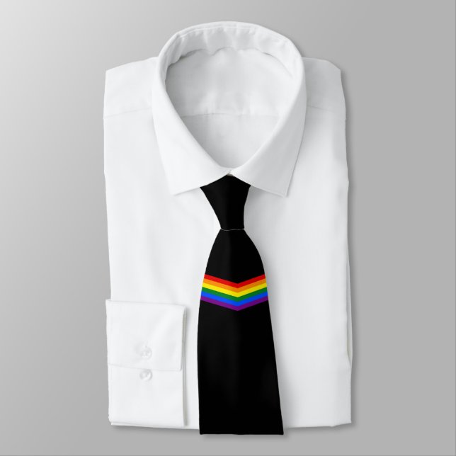Rainbow Chevron Stripe Ribbon Gay Pride Men's Tie (Tied)