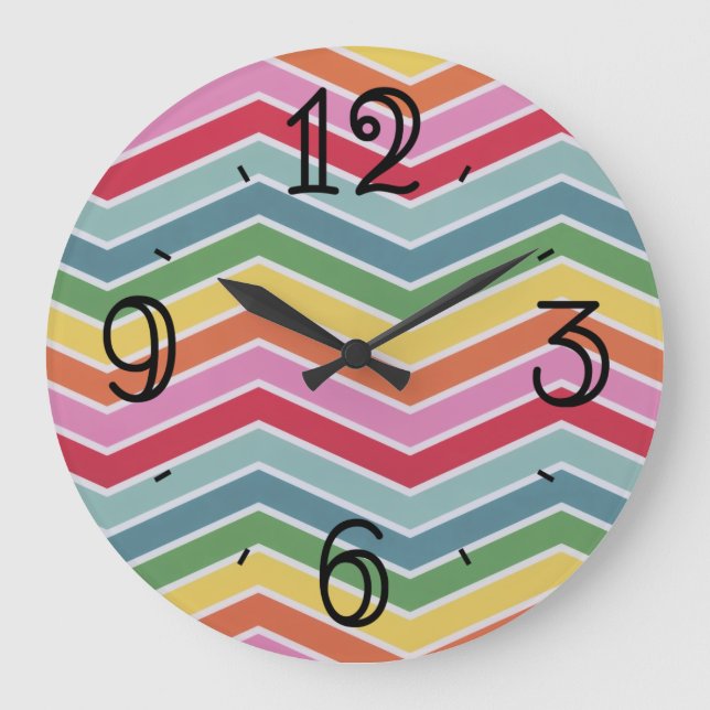 Rainbow Chevrons Colourful Large Clock (Front)