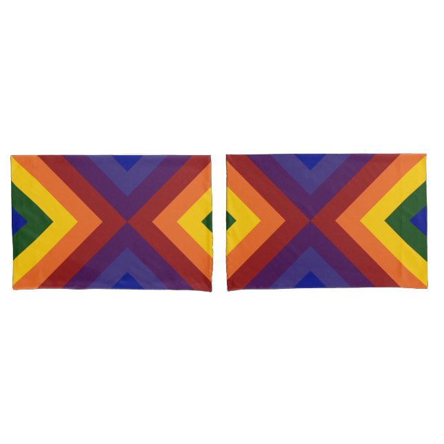 Rainbow Chevrons Geometric Pattern Pillowcase (Front-Set)