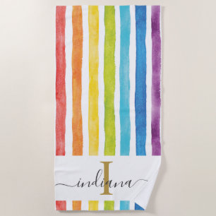 Rainbow Chic Monogram Custom Beach Towel