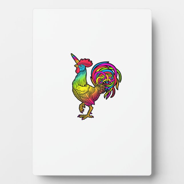 Rainbow Chicken Unicorn Rooster Funny Animal Image Plaque (Front)