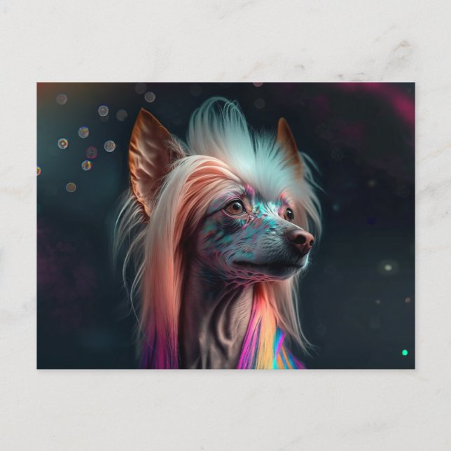 Rainbow Chinese Crested Dog Art Postcard (Front)