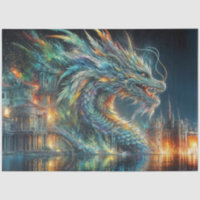 Rainbow Chinese Dragon in Water Decoupage