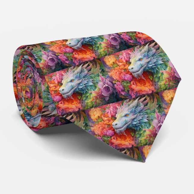 Rainbow Chinese Dragon Pattern Tie (Rolled)