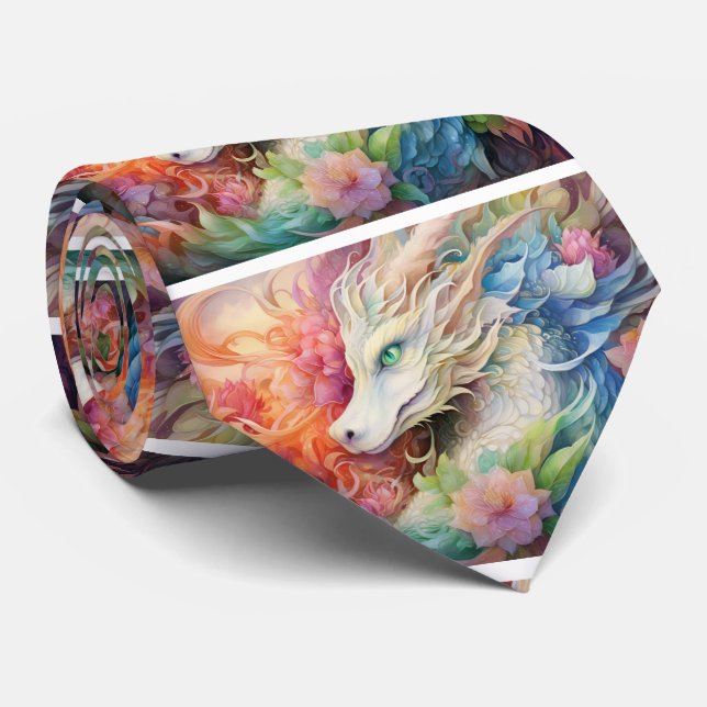 Rainbow Chinese Dragon Pattern Tie (Rolled)