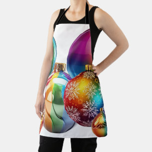 Rainbow Christmas Baubles Digital Art Apron
