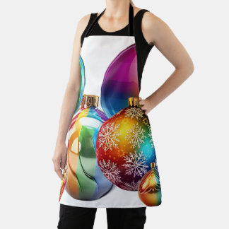 Rainbow Christmas Baubles Digital Art Apron