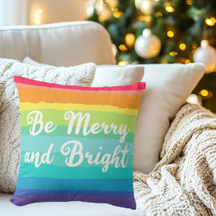 Rainbow Christmas Be Merry and Bright Cushion
