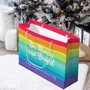 Rainbow Christmas Be Merry and Bright Custom Party Large Gift Bag