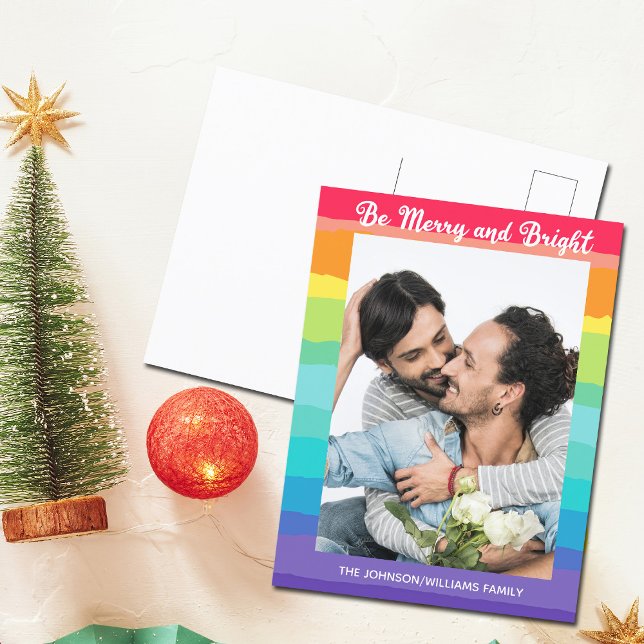 Rainbow Christmas Be Merry and Bright LGBTQ Photo Postcard (Creator Uploaded)