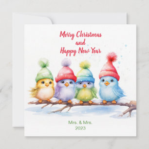 Rainbow Christmas Birds Personalised Holiday Card