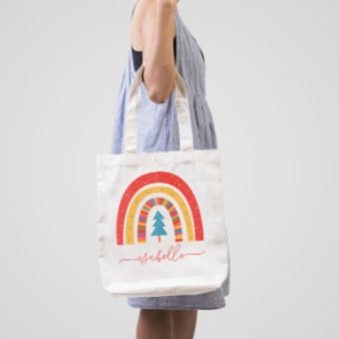 Rainbow Christmas colourful cute fun personalised Tote Bag