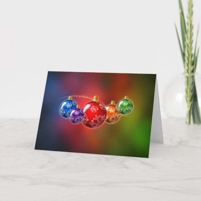 Rainbow Christmas Ornaments Holiday Card (Front)