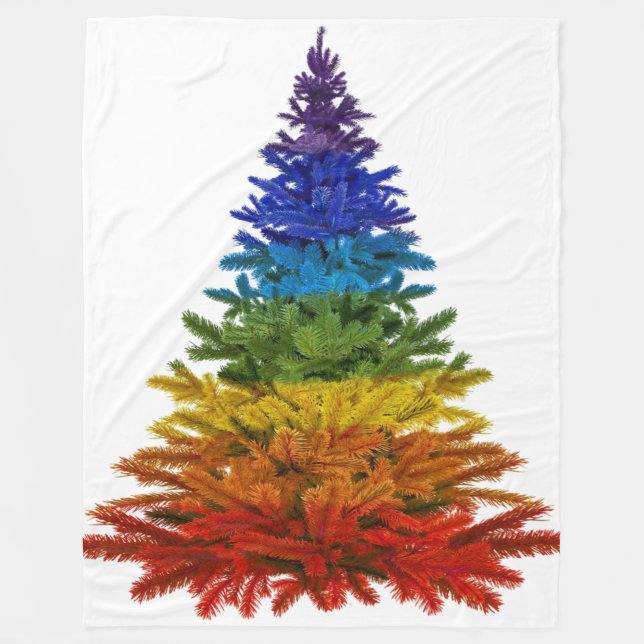 rainbow christmas tree fleece blanket (Front)