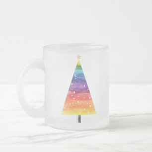 Rainbow christmas tree frosted glass coffee mug