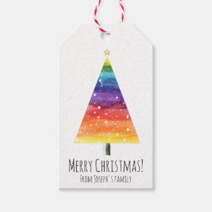 Rainbow christmas tree gift tags