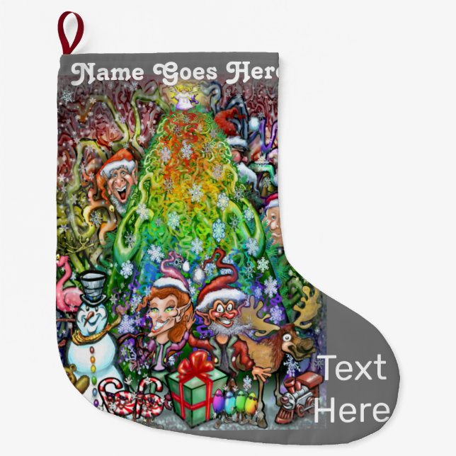Rainbow Christmas Tree Large Christmas Stocking (Front)