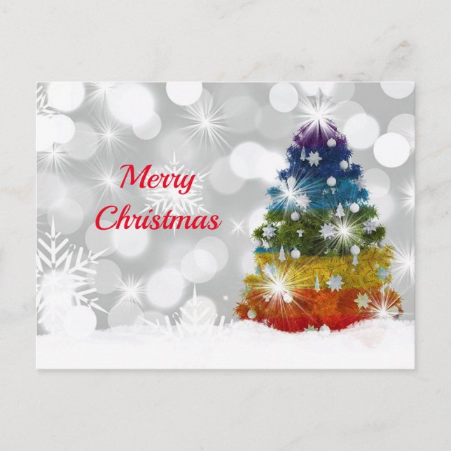 Rainbow Christmas Tree Snow Graphic Christmas Postcard (Front)