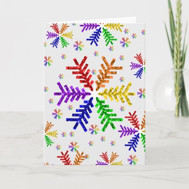 Rainbow Christmas Tree Snowflake Holiday Card (Front)