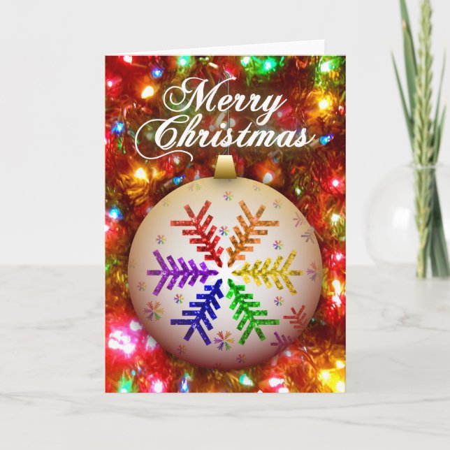 Rainbow Christmas Tree Snowflake Merry Christmas  Card (Front)