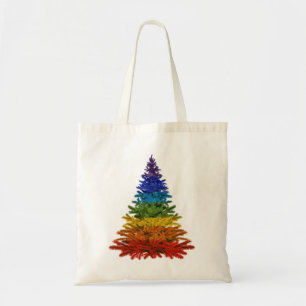 rainbow christmas tree tote bag