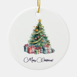 Rainbow Christmas Tree Watercolor Art Ceramic Tree Decoration