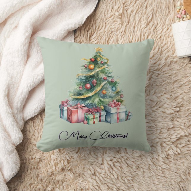 Rainbow Christmas Tree Watercolor Art Cushion (Blanket)