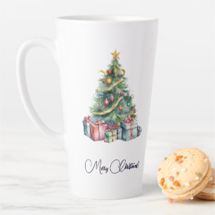 Rainbow Christmas Tree Watercolor Art Latte Mug