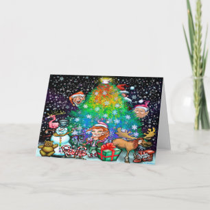 Rainbow Christmas Tree with Trimmings Card