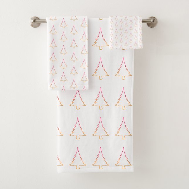 Rainbow Christmas Trees Bath Towel Set (Insitu)
