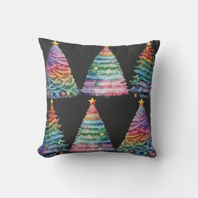 Rainbow Christmas trees Cushion (Front)