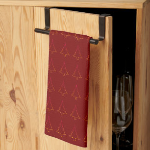 Rainbow Christmas Trees Dark Red Tea Towel