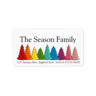 Rainbow Christmas trees holiday label