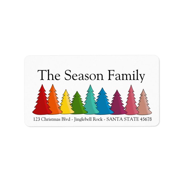 Rainbow Christmas trees holiday label (Front)