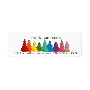 Rainbow Christmas trees holiday label