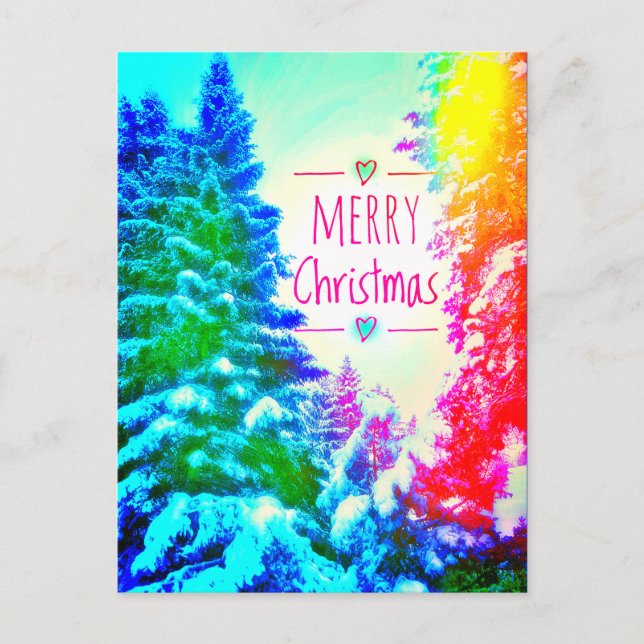RAINBOW CHRISTMAS TREES POSTCARD (Front)