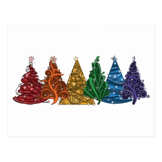 Rainbow Christmas Trees Postcard