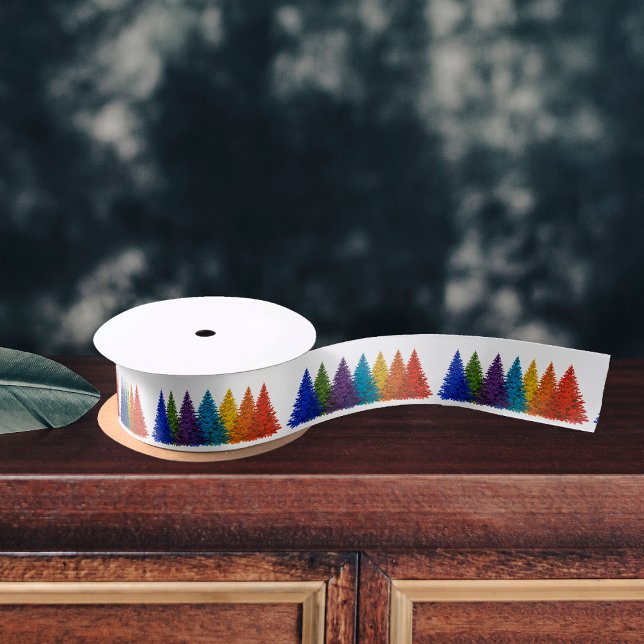 Rainbow Christmas Trees Satin Ribbon (Rainbow Christmas Trees Satin Ribbon by the Olde Christmas Shoppe)