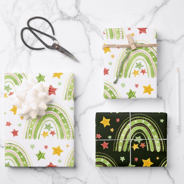 Rainbow Christmas wrapping paper sheets (Front)