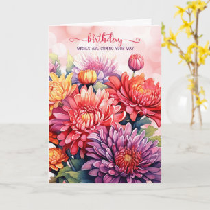 Rainbow Chrysanthemums LGBTQ Birthday Card