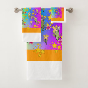 Rainbow Circle Of Floral Bouquets Bath Towel Set