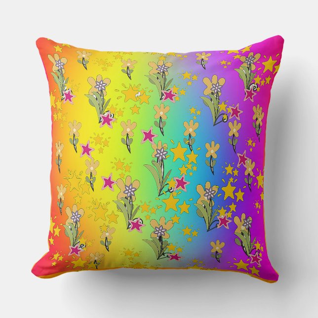 Rainbow Circle Of Floral Bouquets Cushion (Front)