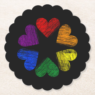 Rainbow Circle of Hearts Love Gay Pride LGBT Paper Coaster