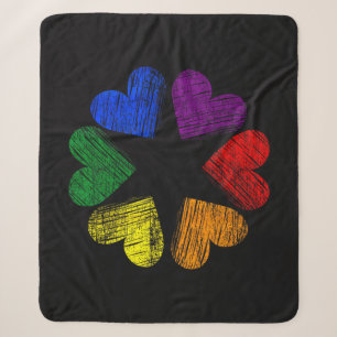 Rainbow Circle of Hearts Love Gay Pride LGBT Sherpa Blanket