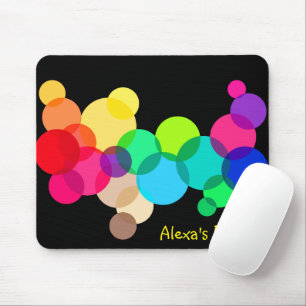Rainbow Circles On Black with Name Mouse Mat
