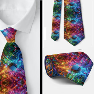 Rainbow Circuit Board Necktie – Colorful Tech Geek