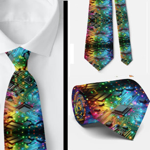 Rainbow Circuit Board Necktie – Colorful Tech Geek