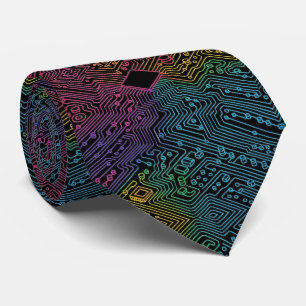 Rainbow Circuit Board Necktie – Colourful Tech Gee