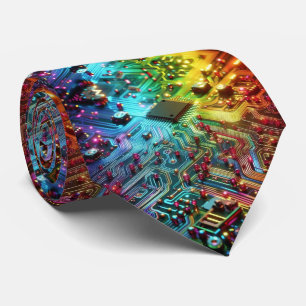Rainbow Circuit Board Necktie – Colourful Tech Gee